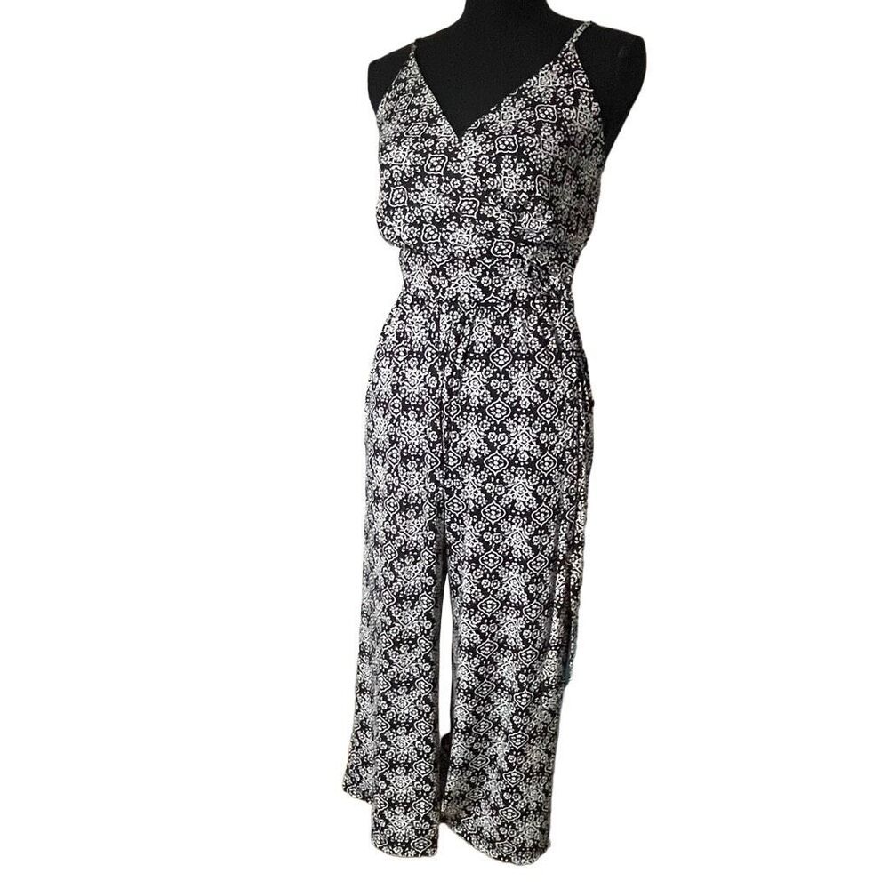 Kaileigh Black and White Boho Print Sleeveless Jumpsuit